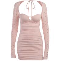 Polyester Slim Sexy Package Hip Dresses backless Solid PC