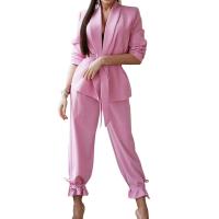 Polyester Ensemble occasionnel de femmes Pantalon long & Manteau Solide plus de couleurs pour le choix Ensemble