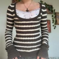 Viskosefaser Frauen Pullover, Gestrickte, Gestreift, Braun,  Stück