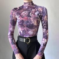 Polyester Vrouwen lange mouwen blouses Afgedrukt Paarse stuk