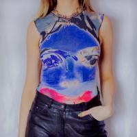 Polyester Slim Tank Top printed blue PC