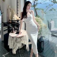 Polyester Waist-controlled & Slim Sexy Package Hip Dresses backless & off shoulder Solid PC