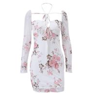 Poliéster Vestidos atractivos de la cadera del paquete, impreso, floral, rosado,  trozo