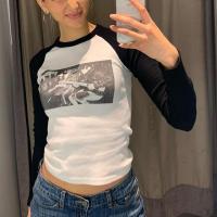 Algodón Mujeres camiseta de manga larga, impreso,  trozo