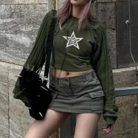 Polyester Women Sweatshirts & loose printed star pattern green PC