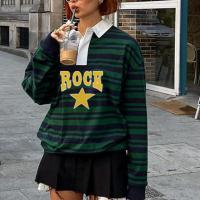 Polyester Women Sweatshirts & loose printed striped green PC