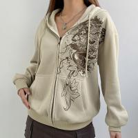 Polyester Women Sweatshirts & loose printed khaki PC