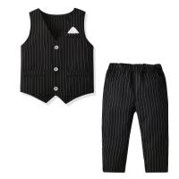 Baumwolle Junge Kleidung Set,  Polyester, Weste & Hosen, Gestreift, Schwarz,  Festgelegt