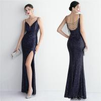 Sequin & Polyester Slim & Plus Size Long Evening Dress deep V & side slit embroidered PC