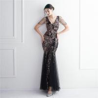 Sequin & Polyester Slim & Plus Size Long Evening Dress deep V embroidered PC