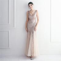 Sequin & Polyester Slim & Plus Size Long Evening Dress deep V embroidered PC