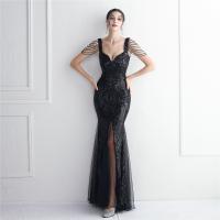 Sequin & Polyester Slim & Plus Size Long Evening Dress deep V Sequin embroidered PC