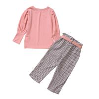 ポリエステル & 綿 女の子服セット パンツ & ページのトップへ 印刷 格子 縞 ピンク セット