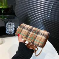 Plaid Fabric Shoulder Bag with chain & soft surface plaid PC