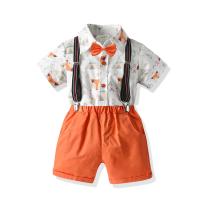 Algodón Juego de ropa de verano para niños, Corbata & tirantes & parte superior, impreso, Dibujos animados, naranja,  Conjunto