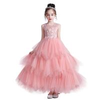 Chemical Fiber Ball Gown & High Waist Girl One-piece Dress plain dyed Solid PC