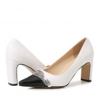 PU Leather chunky High-Heeled Shoes & with rhinestone Pair