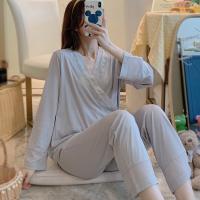 Coton Ensemble de pyjama de femmes Patchwork Solide Gris pièce