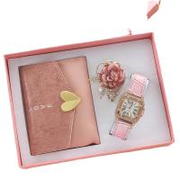 PU Cuir Ensemble cadeau portefeuille Verre & Alliage de zinc Solide Rose Ensemble