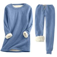 Polyester Plus Size Women Casual Set thicken & two piece & thermal Long Trousers & top Solid Set