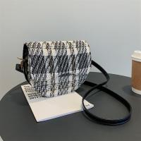 Plaid Fabric Saddle Crossbody Bag soft surface plaid PC