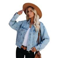 Denim Manteau femmes Solide bleu clair pièce