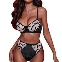 Polyester Push Up Bra and Panties Set plain dyed Others black Set