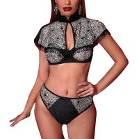 Polyester Push Up Bra and Panties Set plain dyed Others black Set