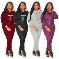 Polyester Ensemble occasionnel de femmes Spandex Pantalon long & Retour au début Imprimé plus de couleurs pour le choix Ensemble