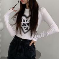 Polyester Slim Women Long Sleeve T-shirt printed white PC