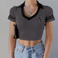 Polyester T-shirts femmes à manches courtes Imprimé Gris pièce