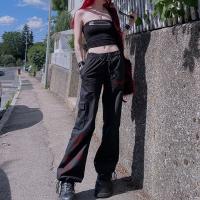 Polyester Women Long Trousers & loose patchwork black PC