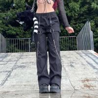 Polyester Women Long Trousers & loose patchwork black PC