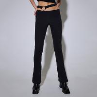 Polyester Women Casual Pants lift the hip & flexible & with belt patchwork Solid PC