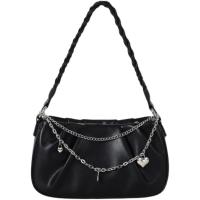 PU Leather Shoulder Bag with chain & soft surface Solid PC