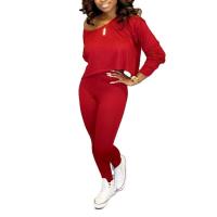 Venetian & Polyester Women Casual Set & two piece & off shoulder Sweatshirt & Pants plain dyed Solid Set