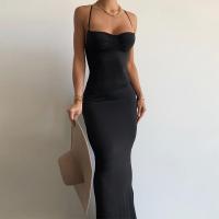 Polyester High Waist Sexy Package Hip Dresses backless Solid black PC