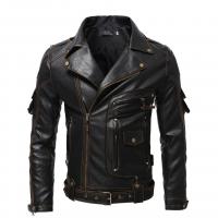 Polyester Herren Motorrad Lederjacke, Patchwork, Schwarz,  Stück