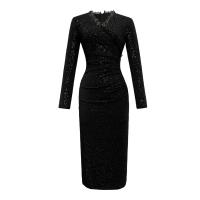 Polyester Waist-controlled & Slim & High Waist Sexy Package Hip Dresses patchwork Solid black PC