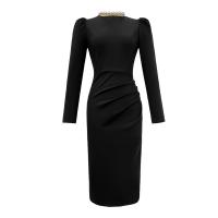 Polyester Waist-controlled & Slim & High Waist Sexy Package Hip Dresses patchwork Solid black PC