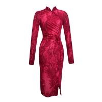 Polyester Sexy Package Robes hip Imprimé Fuchsia pièce