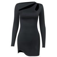 Polyester Waist-controlled & Slim & High Waist Sexy Package Hip Dresses & hollow patchwork Solid PC