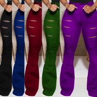 Polyester Ripped & Slim & Plus Size & High Waist Women Long Trousers frayed Solid PC