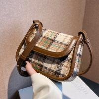 Plaid Fabric & PU Leather Easy Matching Shoulder Bag soft surface plaid PC