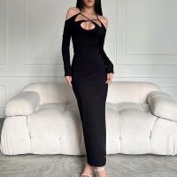 Polyester Slim Sexy Package Hip Dresses patchwork Solid black PC