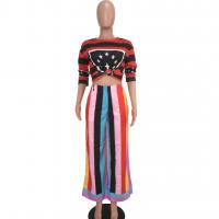 Polyester Wide Leg Trousers & loose printed striped multi-colored PC