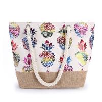 Straw & Canvas Beach Bag & Printed Shoulder Bag large capacity & portable pineapple PC