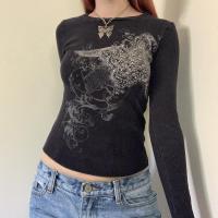 Cotton Slim Women Long Sleeve T-shirt printed black PC