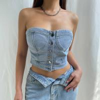 Coton Tube Top Patchwork Solide Bleu pièce