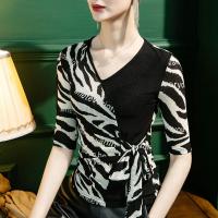 Polyamide Vrouwen Five Point Sleeve Blouses Afgedrukt Zwarte stuk